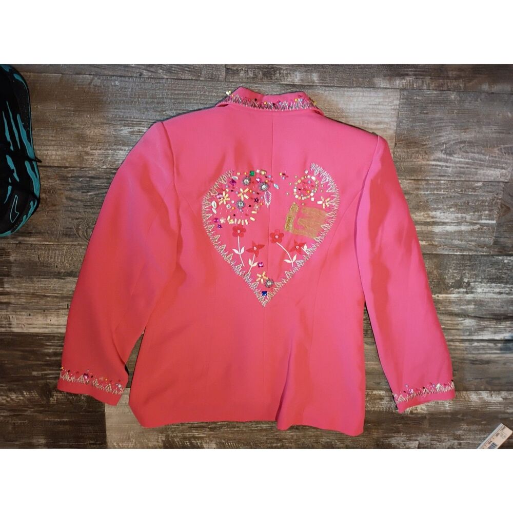 Moshita Couture Pink Jacket Size 8 Embellished Beaded Heart Designer Blazer